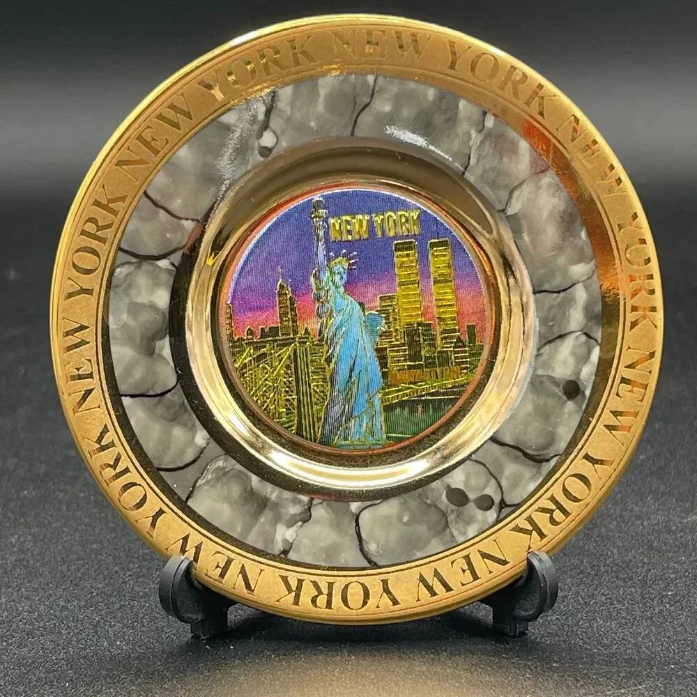 Vintage Chokin Art New York City Mini Plate 24KT Gold Edge Statue Of Liberty MCM